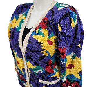 Vintage Nordstrom Active Sports Floral Knit Cardigan Sweater Women's Large